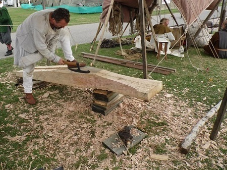 Carving a new mast fish using authentic tools – © Rich Price 2013